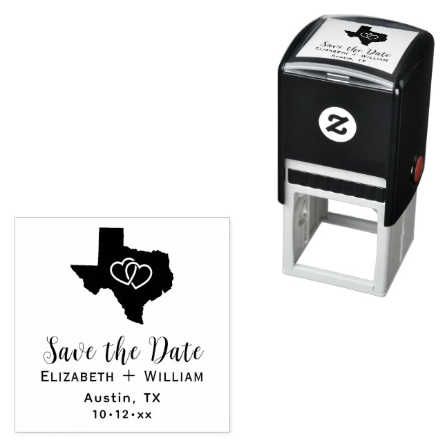 Texas Staat Map Wedding Save the Date DIY Hearts Permastempel (Beispiel)