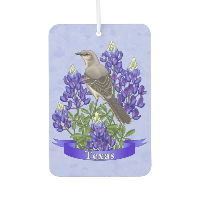 Texas Staat Mockingbird & Bluebonnet Blume Autolufterfrischer (Vorderseite)