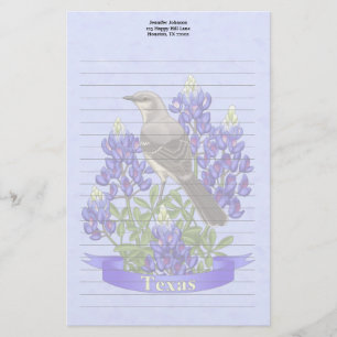 Texas Staat Mockingbird & Bluebonnet Blume Briefpapier