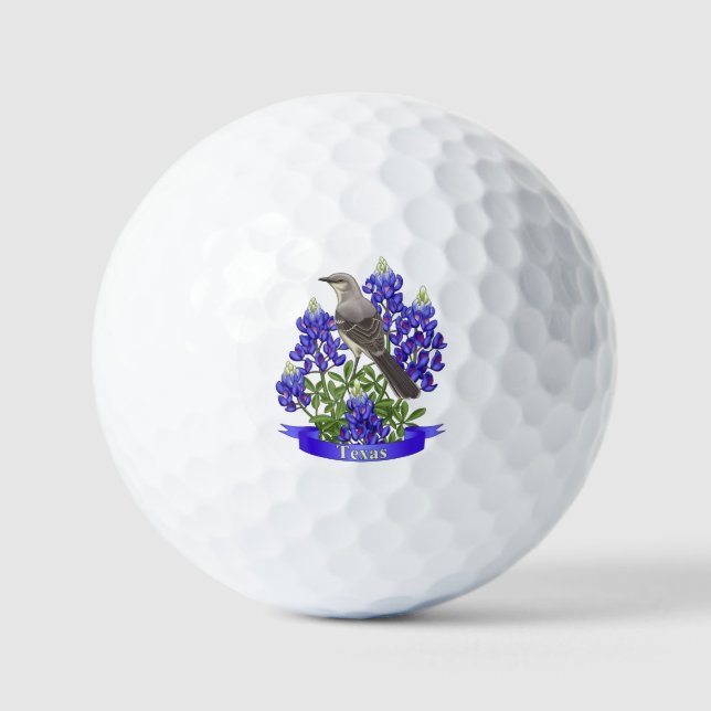 Texas Staat Mockingbird & Bluebonnet Blume Golf B Golfball (Vorderseite)