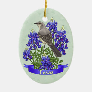 Texas Staat Mockingbird & Bluebonnet Blume Keramikornament