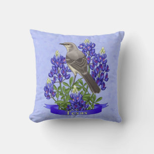 Texas Staat Mockingbird & Bluebonnet Blume Kissen