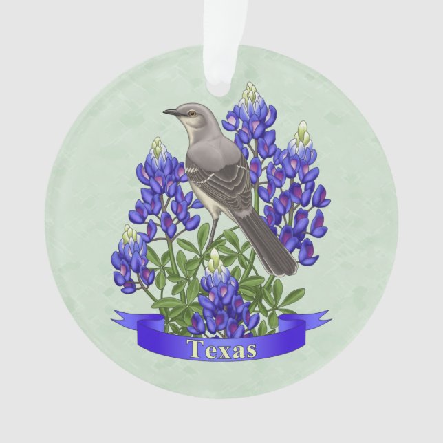 Texas Staat Mockingbird & Bluebonnet Blume Ornament (Vorderseite)