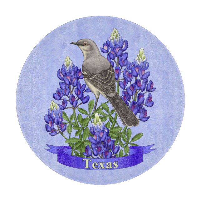 Texas Staat Mockingbird & Bluebonnet Blume Schneidebrett (Vorderseite)
