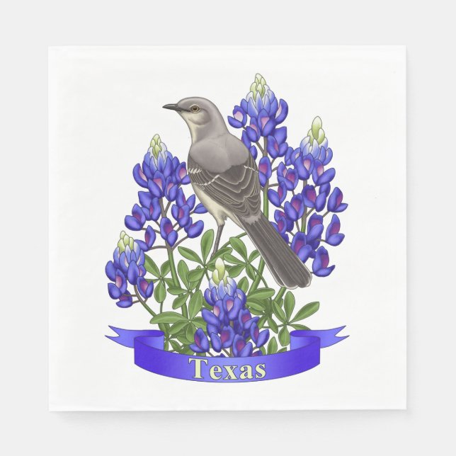 Texas Staat Mockingbird & Bluebonnet Blume Serviette (Vorderseite)