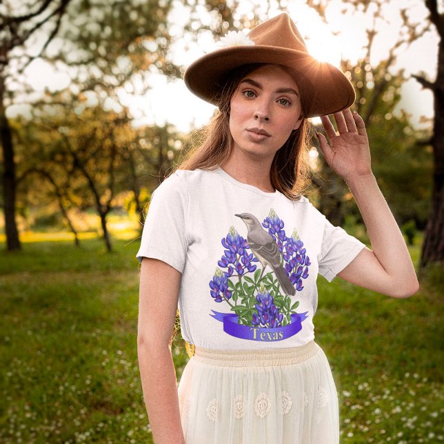 Texas Staat Mockingbird & Bluebonnet Blume T-Shirt (Von Creator hochgeladen)