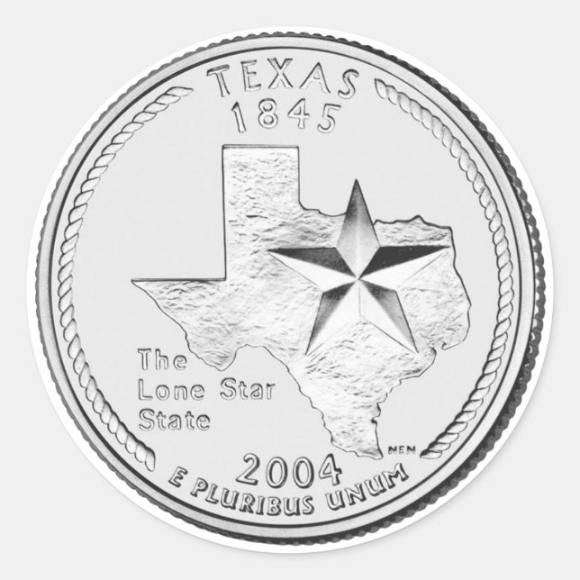 Texas Staat Quarter Runder Aufkleber (Vorderseite)