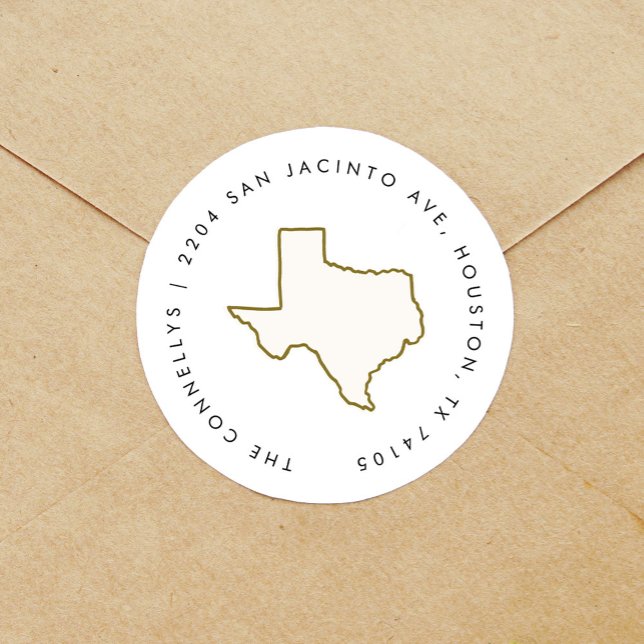Texas Staat Rücksendeadressen-Aufkleber Runder Aufkleber (Texas state illustration round sticker return address labels.)