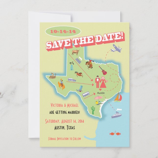 Texas Staat Save the Date Hochzeitsziel Einladung (Vorderseite)