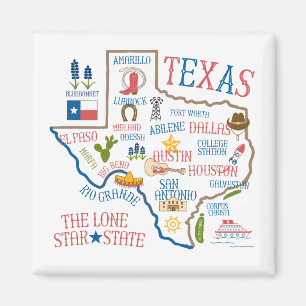 Texas Staat Sehenswürdigkeiten Illustration Magnet