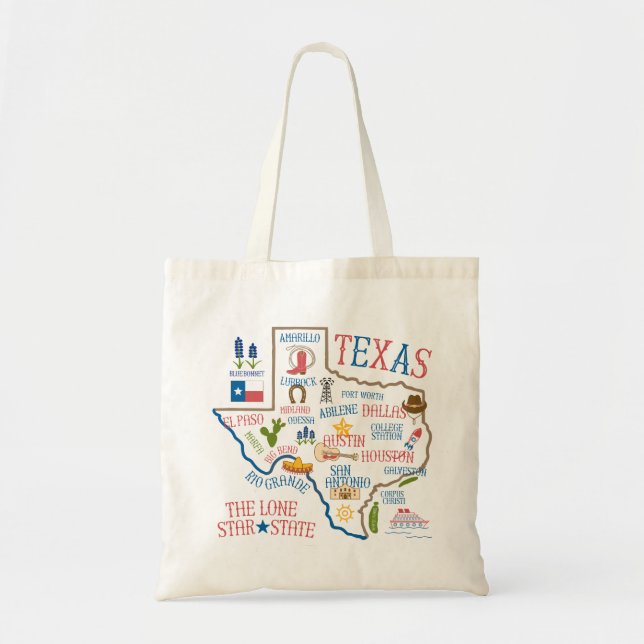 Texas Staat Sehenswürdigkeiten Illustration Tasche (Vorne)