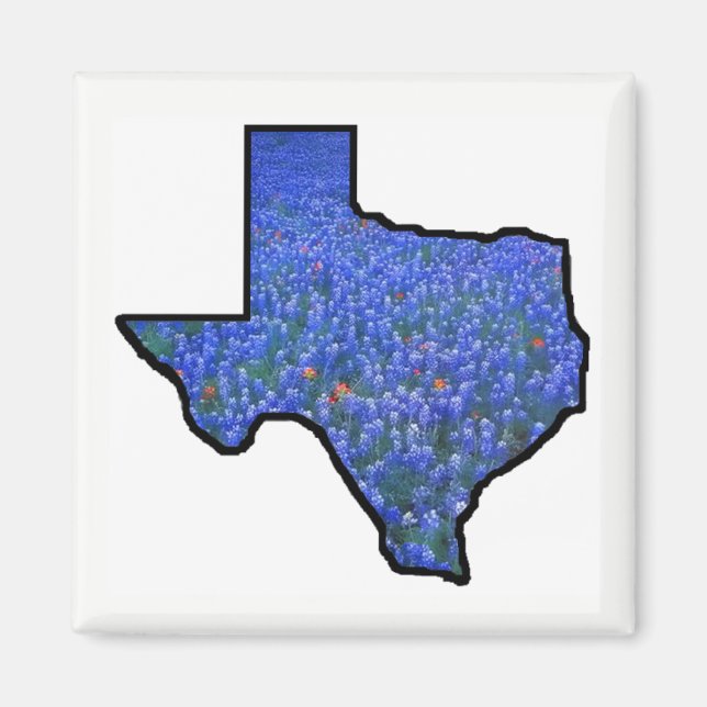 Texas Staat Shape Flag und Bluebonnets Magnet (Vorne)