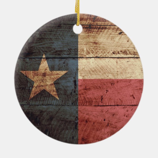 Texas-Staats-Flagge auf altem hölzernem Korn Keramik Ornament (Hinten)