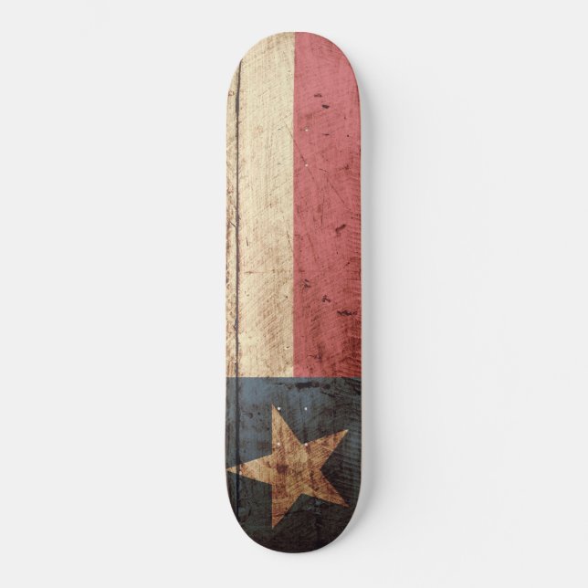 Texas-Staats-Flagge auf altem hölzernem Korn Skateboard (Vorderseite)