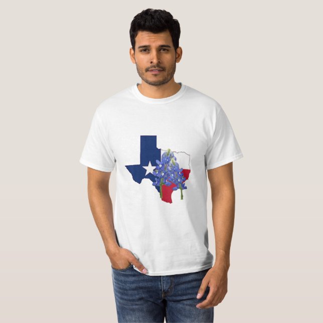 Texas-Staats-Form-Flagge und Bluebonnets-T - Shirt (Vorne ganz)