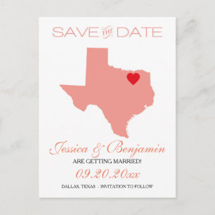 Texas-Staats-Karte Save the Date Ankündigungspostkarte