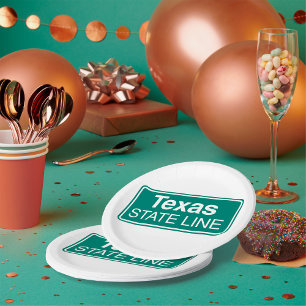 Texas State Line Classic Grünes Straßenschild Pappteller