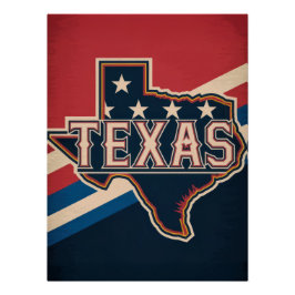 Texas State Retro Flag Design Poster