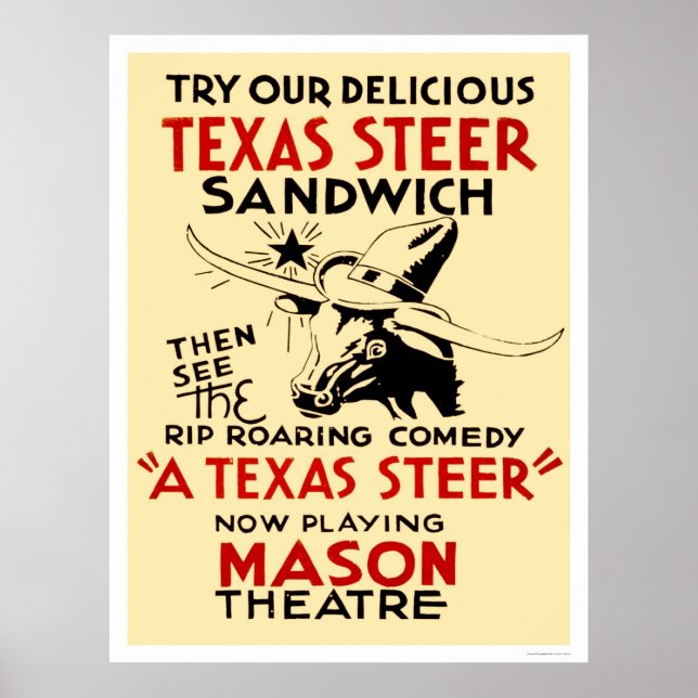 Texas Steer Sandwich 1938 WPA Poster (Vorne)