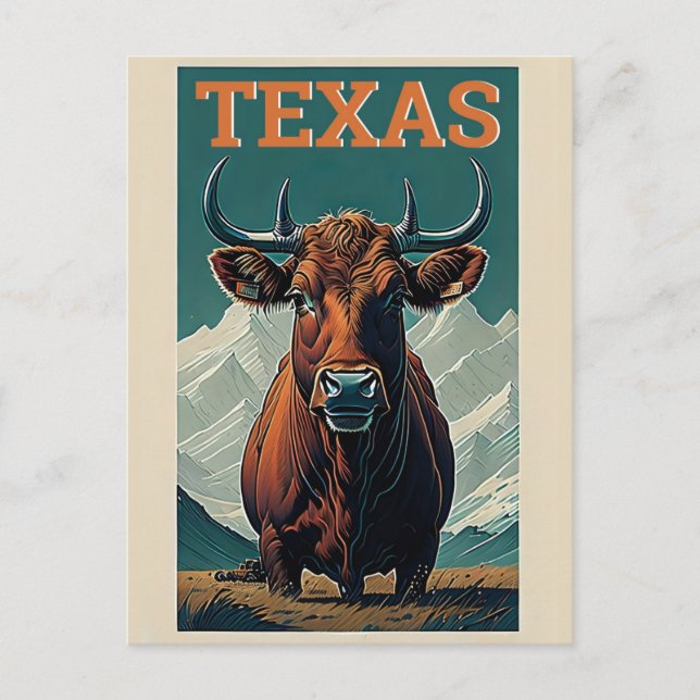 Texas Stilisierte Vintage Bull Retro Travel Postkarte (Vorderseite)