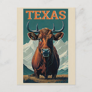 Texas Stilisierte Vintage-Bulle Retro-Reise Postkarte