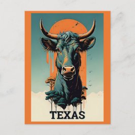 Texas Stylized Retro Bull Travel Postkarte