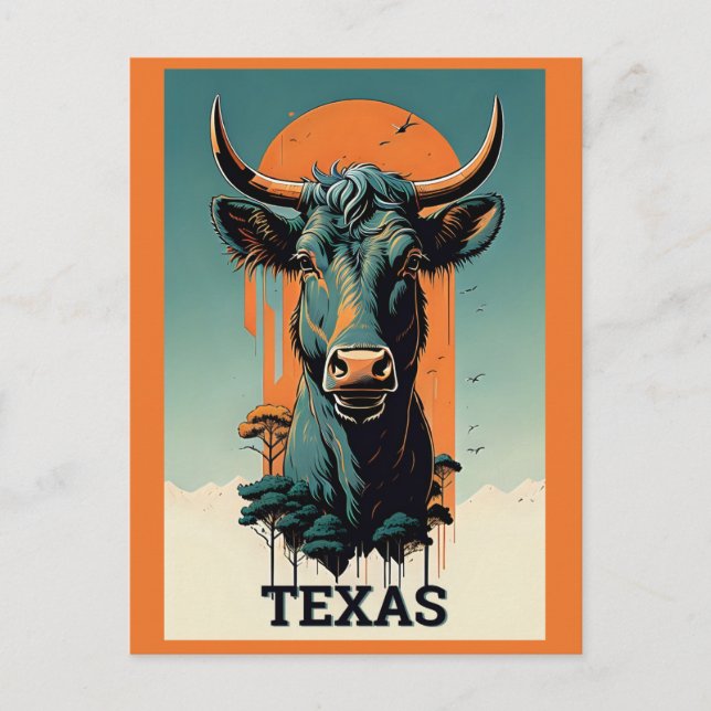 Texas Stylized Retro Bull Travel Postkarte (Vorderseite)