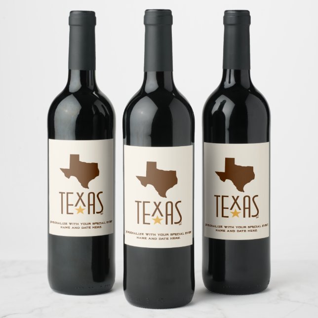 Texas-Symbole, Texas-Staat, braun Weinetikett (Flaschen)