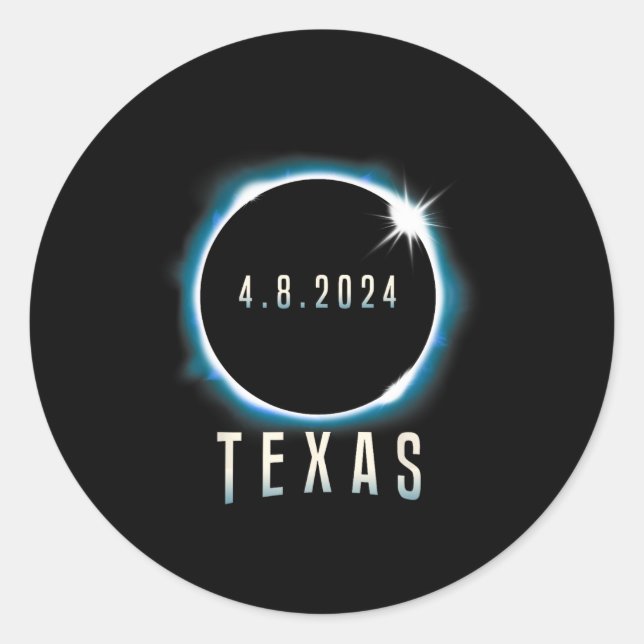 Texas Total Solar Eclipse 2024 Blue April 8 Men Wo Runder Aufkleber (Vorderseite)