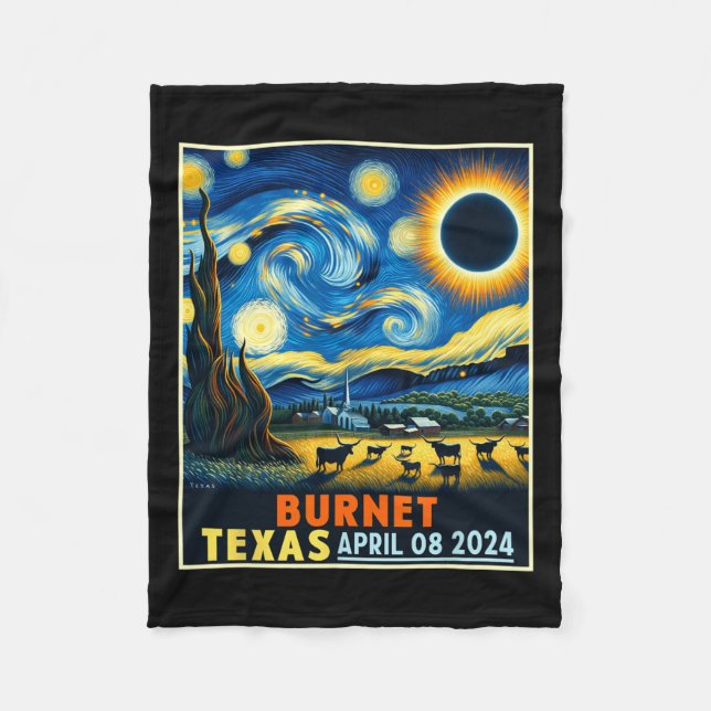 Texas Total Solar Eclipse 2024 Starry Night Fleecedecke (Vorderseite)