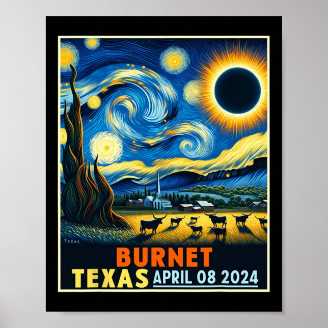 Texas Total Solar Eclipse 2024 Starry Night Poster (Vorne)