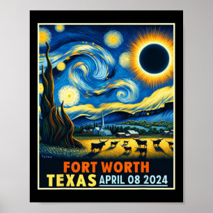 Texas Total Solar Eclipse 2024 Starry Night Poster