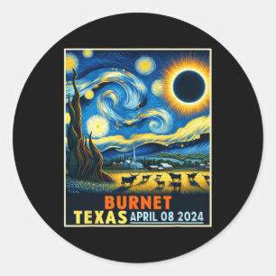 Texas Total Solar Eclipse 2024 Starry Night Runder Aufkleber