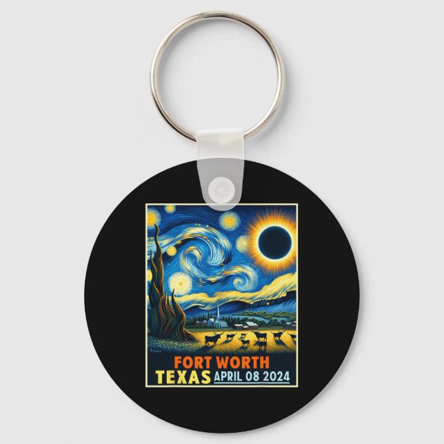 Texas Total Solar Eclipse 2024 Starry Night Schlüsselanhänger (Vorderseite)