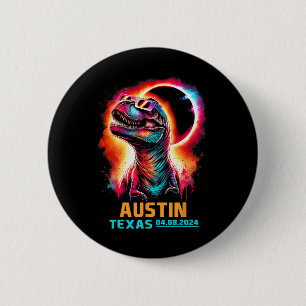 Texas Total Solar Eclipse 2024 T Rex Dinosaur Button