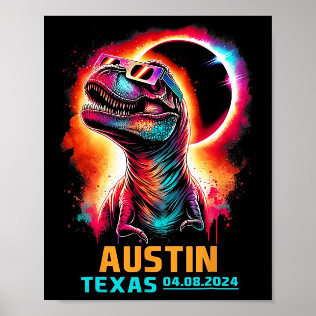 Texas Total Solar Eclipse 2024 T Rex Dinosaur Poster (Vorne)