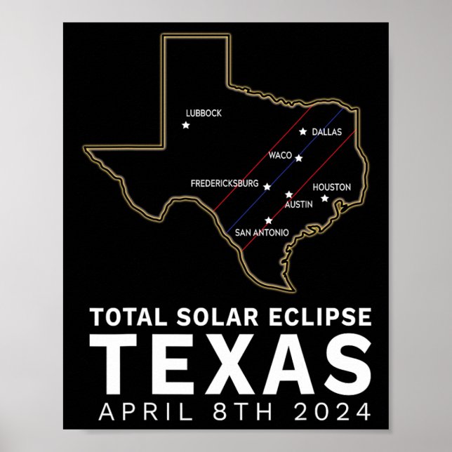 Texas Total Solar Eclipse 2024 Weg der Totalität Poster (Vorne)