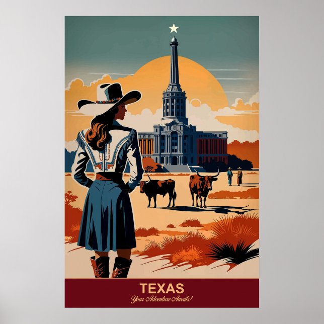 Texas Travel: Ihr Abenteuer Wartet Reiseplakat Poster (Vorne)