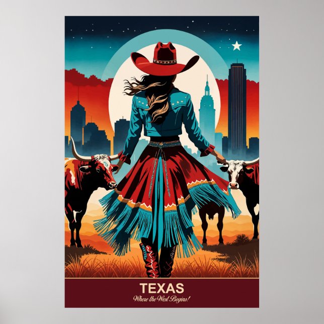 Texas Travel: Wo der Westen beginnt Reiseplakat Poster (Vorne)