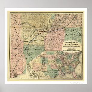 Texas u. nordöstliche Eisenbahn-Karte 1872 Poster