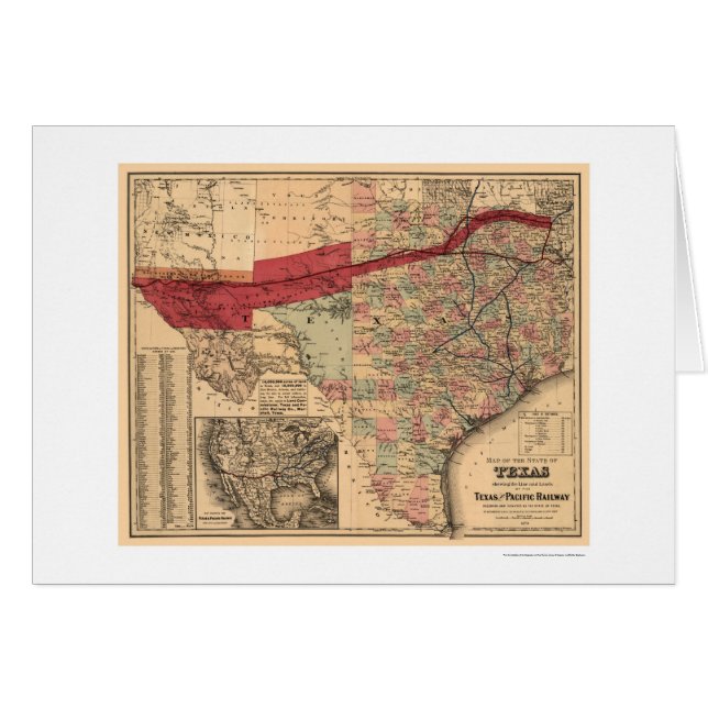 Texas u. pazifische Eisenbahn-Karte 1873 (Vorderseite (Horizontal))