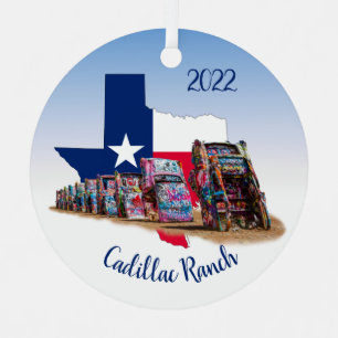 Texas Umriss & Cadillac Ranch Autos Ornament Aus Metall
