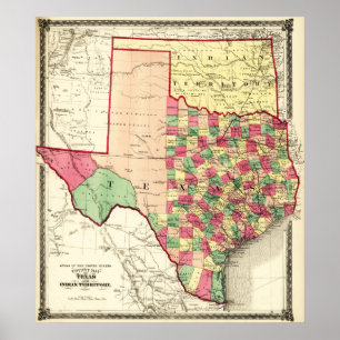 Texas und indisches TerritoriumPanoramakarte Poster