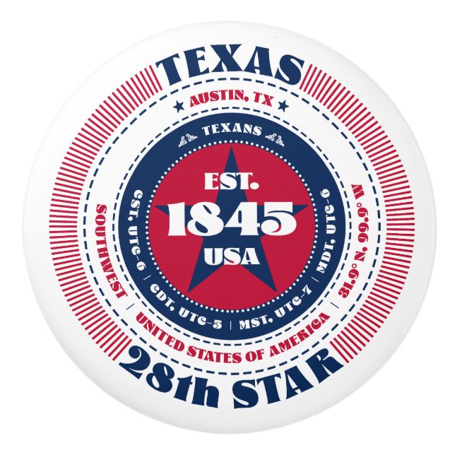 Texas US Staat Red White Blue Typografie Keramikknauf (Vorderseite)
