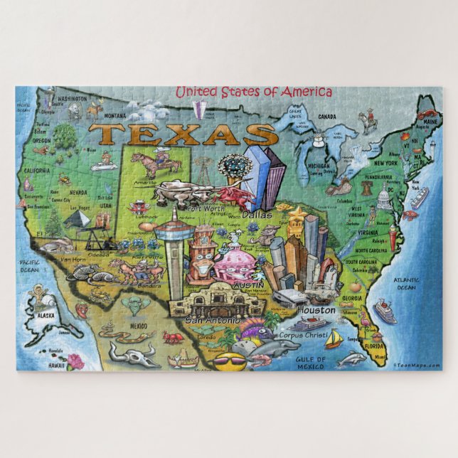 Texas USA Fun Map Puzzle (Horizontal)