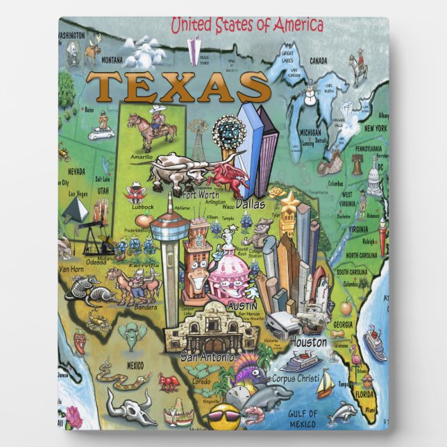 Texas USA Map Fotoplatte (Vorderseite)