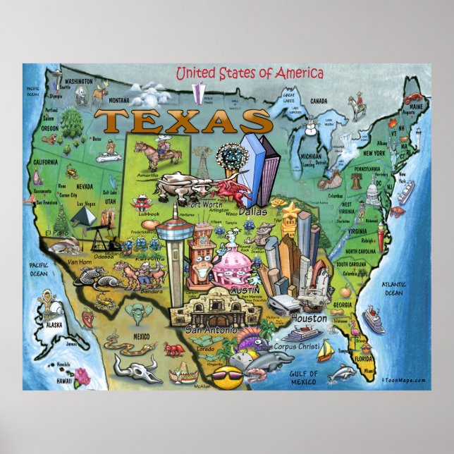 Texas USA Map Poster (Vorne)