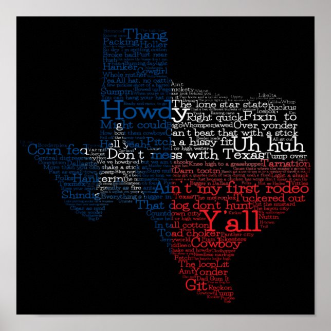 Texas USA Slang Word Art Map Poster (Vorne)