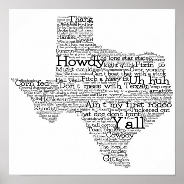 Texas USA Slang Word Art Map Poster (Vorne)