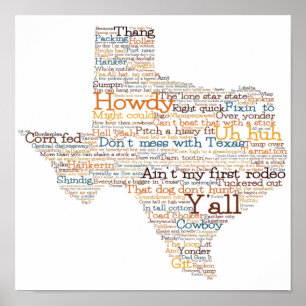 Texas USA Slang Word Art Map Poster